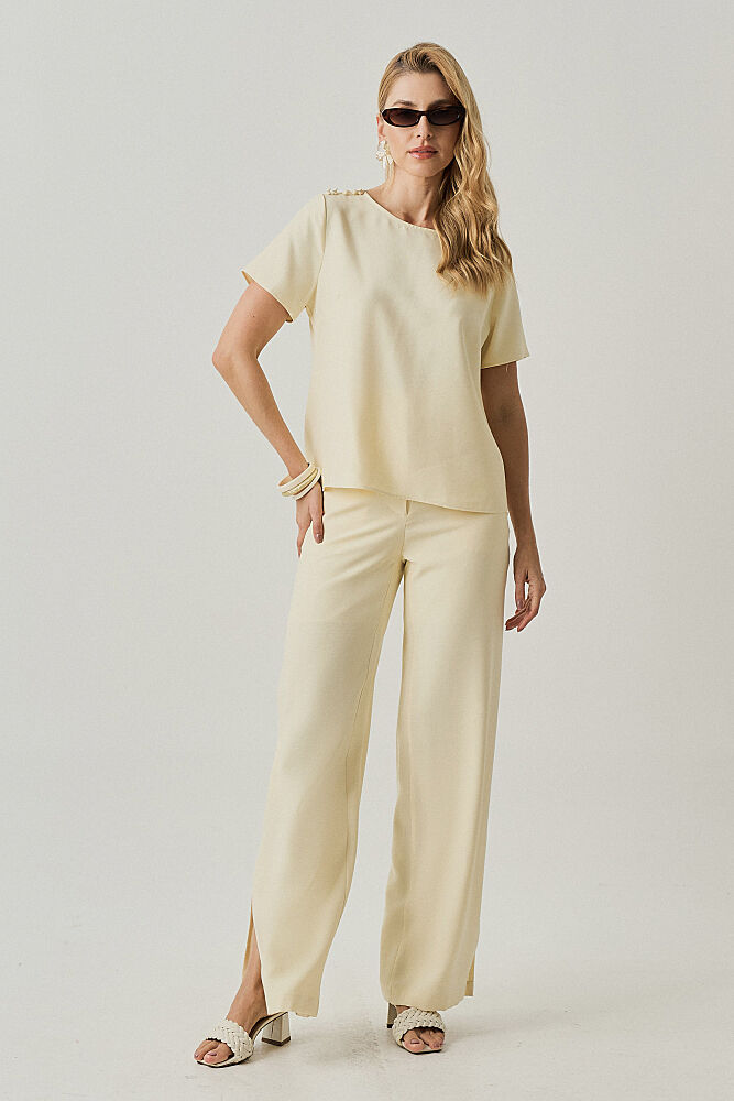 Calça Misto Viscose Marina Com Cós Duplo
