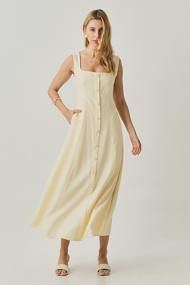 Vestido Misto Viscose Marina Evasê