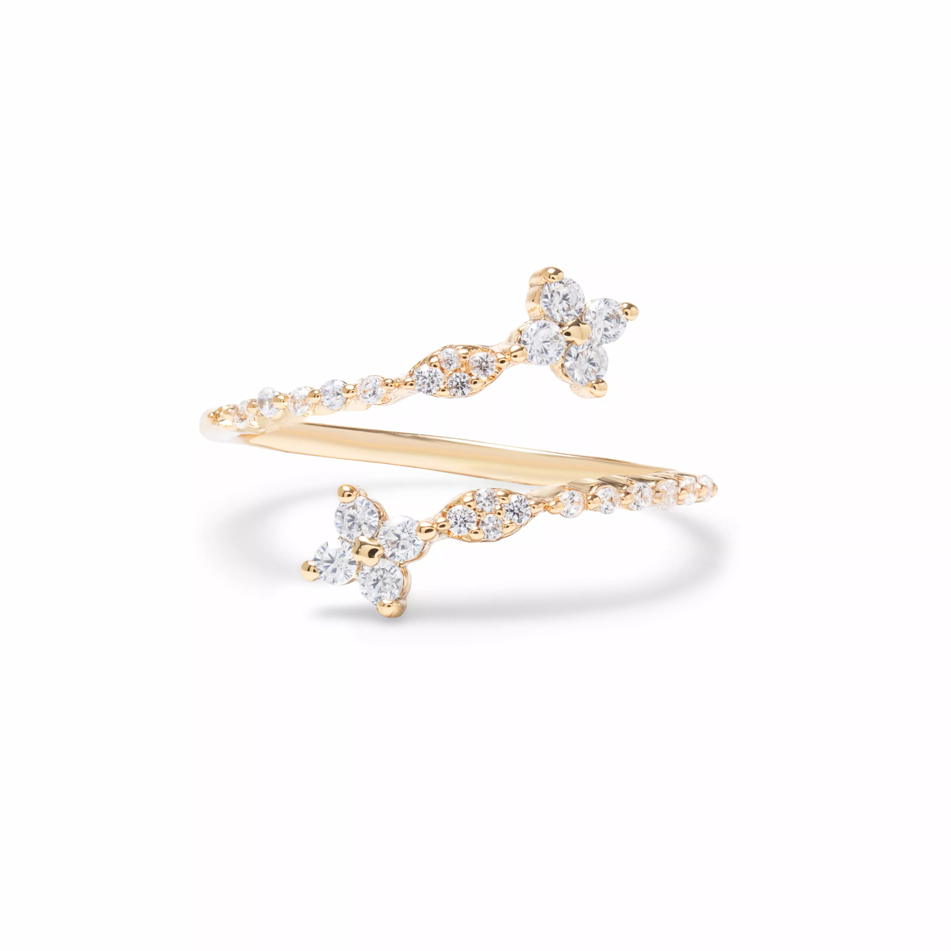 Anel Florzinhas com Zircônias Brancas - Banho de Ouro 18k