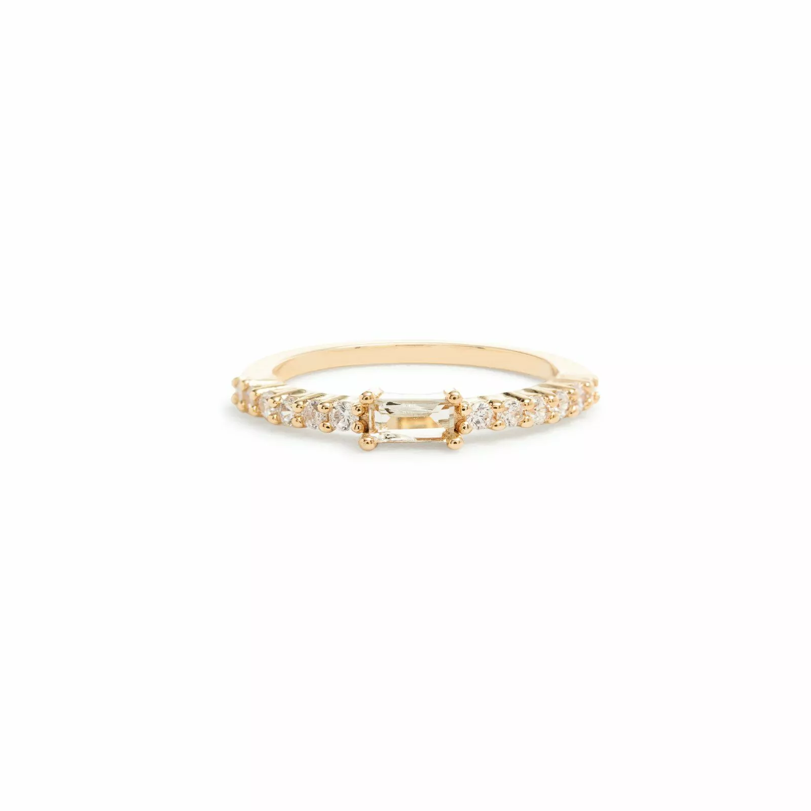Anel Meia Aliança com Cristal Rodolita e Zircônias Brancas - Banho de Ouro 18k