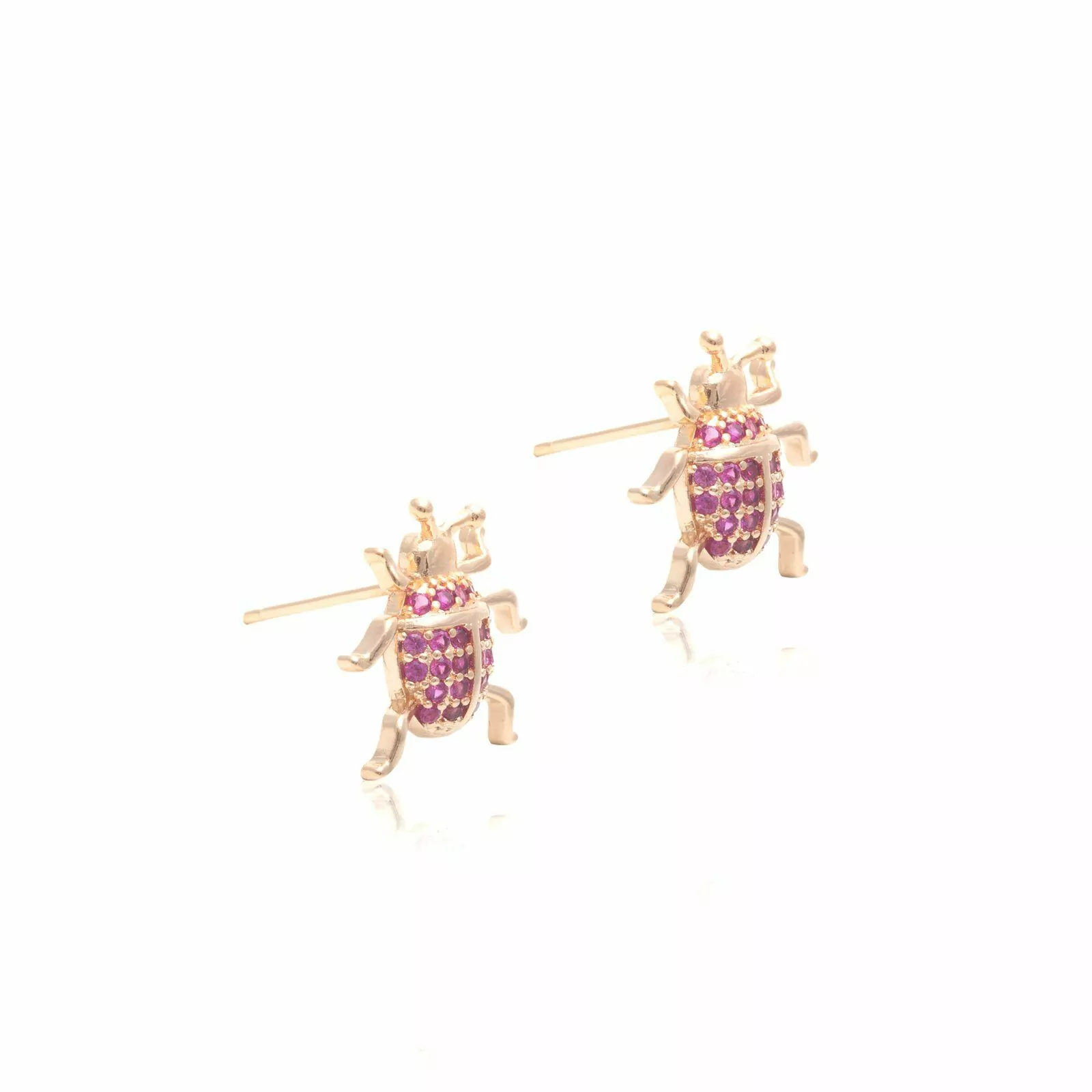 Brinco Besouro Zircônia Vermelha Banho de Ouro 18K Nano Gold